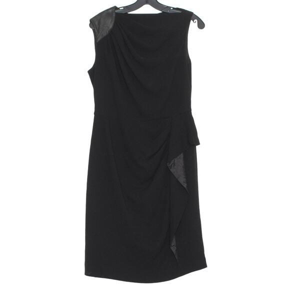 Rickie Freeman Teri Jon Dress Sheath Minimalist Cocktail Classic Leather Black 8 - Picture 1 of 5